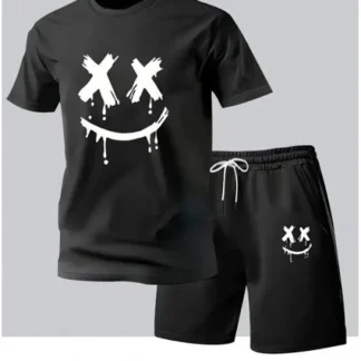 Kit Camiseta Masculina e short Moletom Smile Streetwear T-shirt Kit Shorts Camisa Style