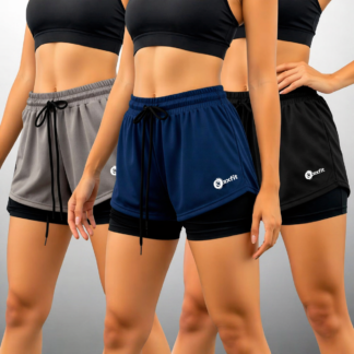 Kit 3 Shorts Feminino 2 em 1 Dry Fit Futebol com Compressão – Treino, Corrida e Academia
