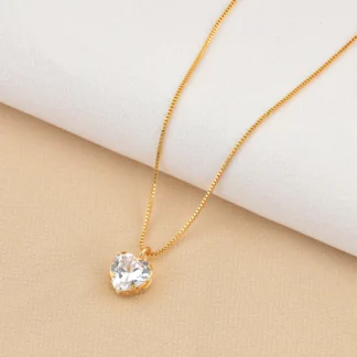 Colar Feminino Moeda Antiga com Pingente Coracao Ponto de Luz