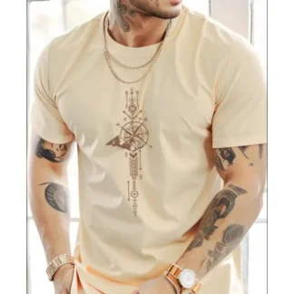 Camiseta Bússola Dourada Unissex Manga Curta Algodão