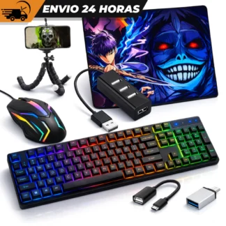 Kit Mobilador Gamer Tipo C Mouse Teclado Semi Mecânico Mouse Pad e Tripé
