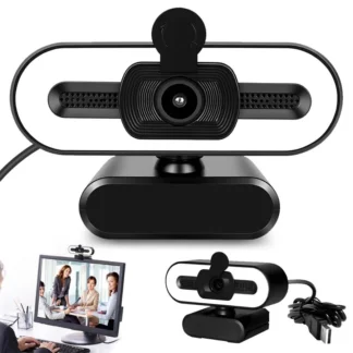 Webcam Full HD 1080p USB com Luz LED e Microfone