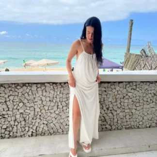 Vestido Longo Costa Nua Com Fenda Lateral Feminino