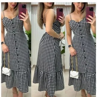 Vestido Midi Xadrez Feminino Com Bojo