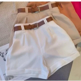 Short Alfaiataria Feminino Social com Cinto Cintura Alta