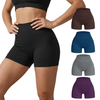 Short Academia Feminino Canelado Liso Cintura Alta Fitness