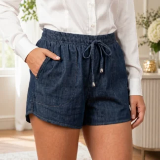 Short Jeans Feminino Cintura Alta Com Elastico