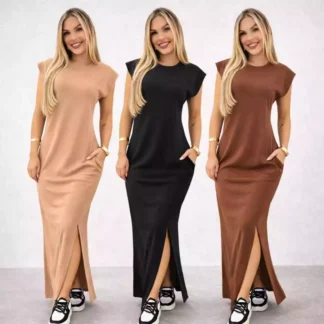 Vestido Longo Canelado Muscle Feminino