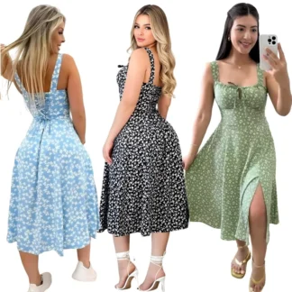 Vestido Midi Floral Romantico Feminino