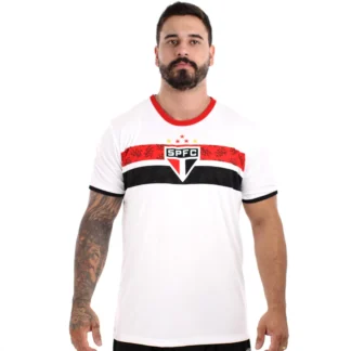 Camisa Braziline SÃ£o Paulo Stencil Branca e Vermelha
