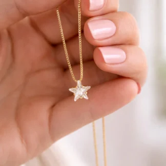 Colar Feminino Ponto de Luz Estrela Zirconia Ouro 18k