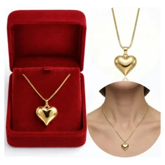 Colar Coracao Folheado Ouro 18k Corrente Veneziana 45cm