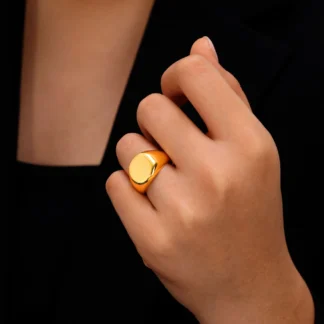 Faixa Grossa Banhada a Ouro 18K Feminina em Aco Titanio