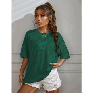 T-shirt Feminina Oversized Borboletas 100 Algodao