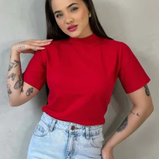 Blusa Gola Alta Feminina T-Shirt Basica 100 Algodao
