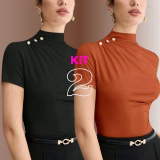 Kit 2 Blusas Femininas Suplex Gola Alta Elegante