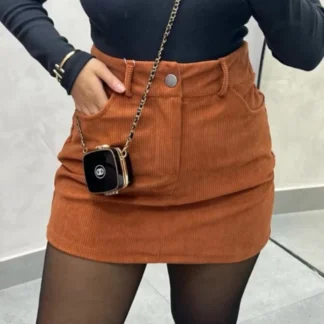 Saia Suede Feminina com Bolsos Cintura Alta Inverno 2026