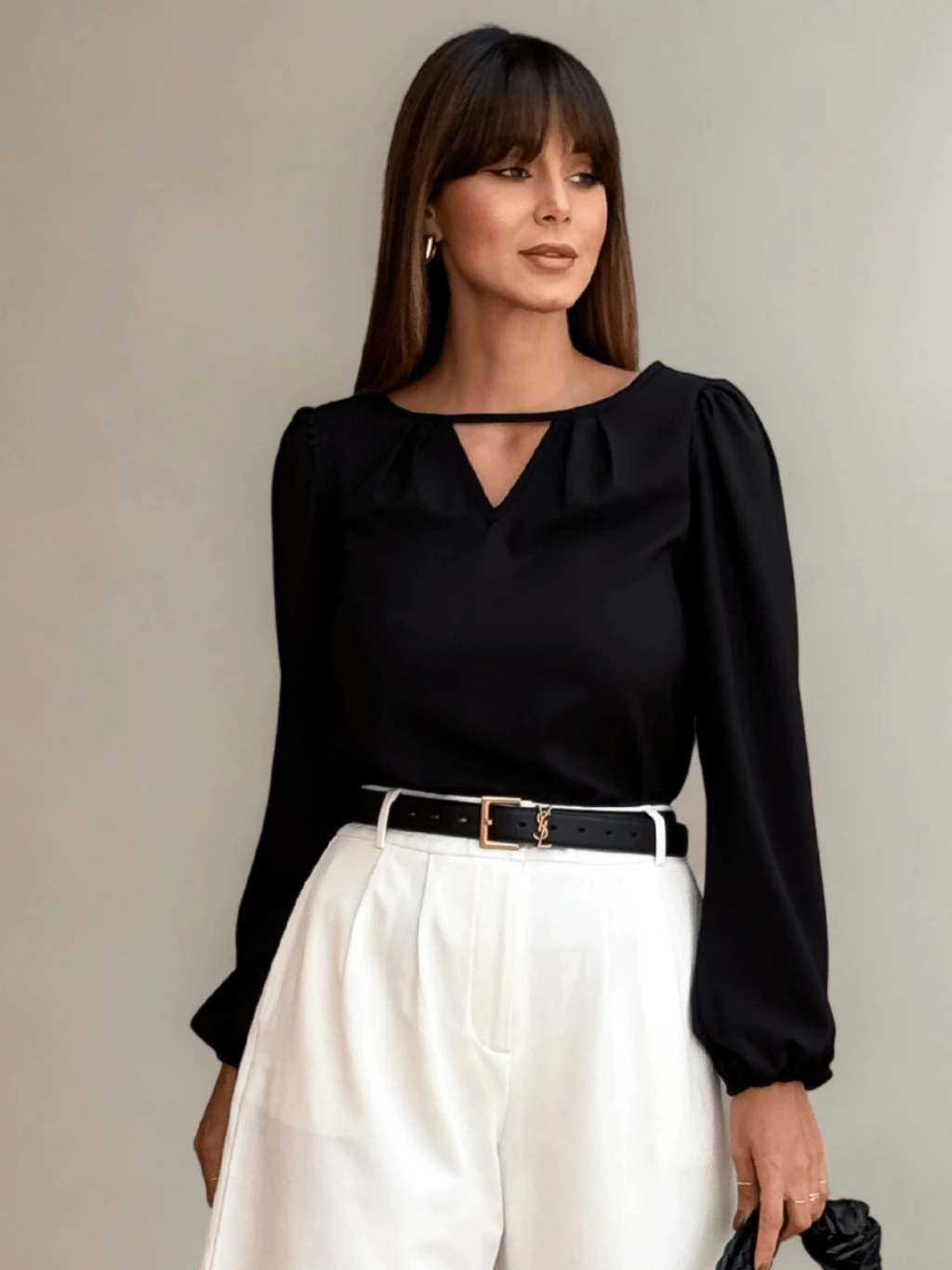 Blusa Feminina Manga Longa Social E...