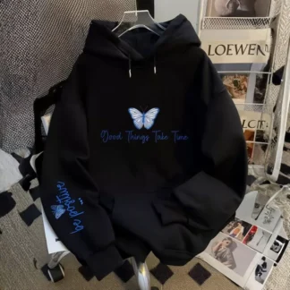 Moletom Butterfly Peluciado Com Bolso Canguru Vintage