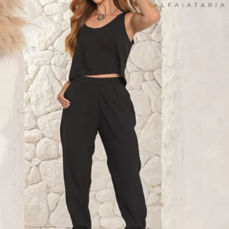 Conjunto Feminino Alfaiataria com Calca Social Cintura Alta