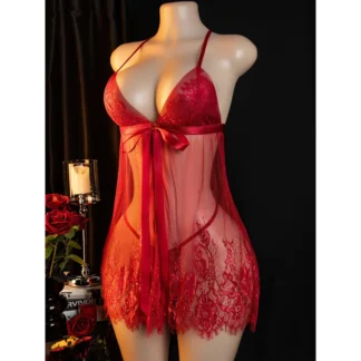 Conjunto Lingerie Transparente em Renda