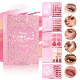 Livro de Maquiagem Glitter Coracao Rosa Kit 7 em 1
