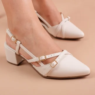 Sapato Slingback Feminino Bico Fino Com Fivela